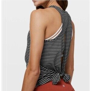 Lululemon Tank Top Womens Small Black White Stripe Open Back Athletic Yoga Sz S